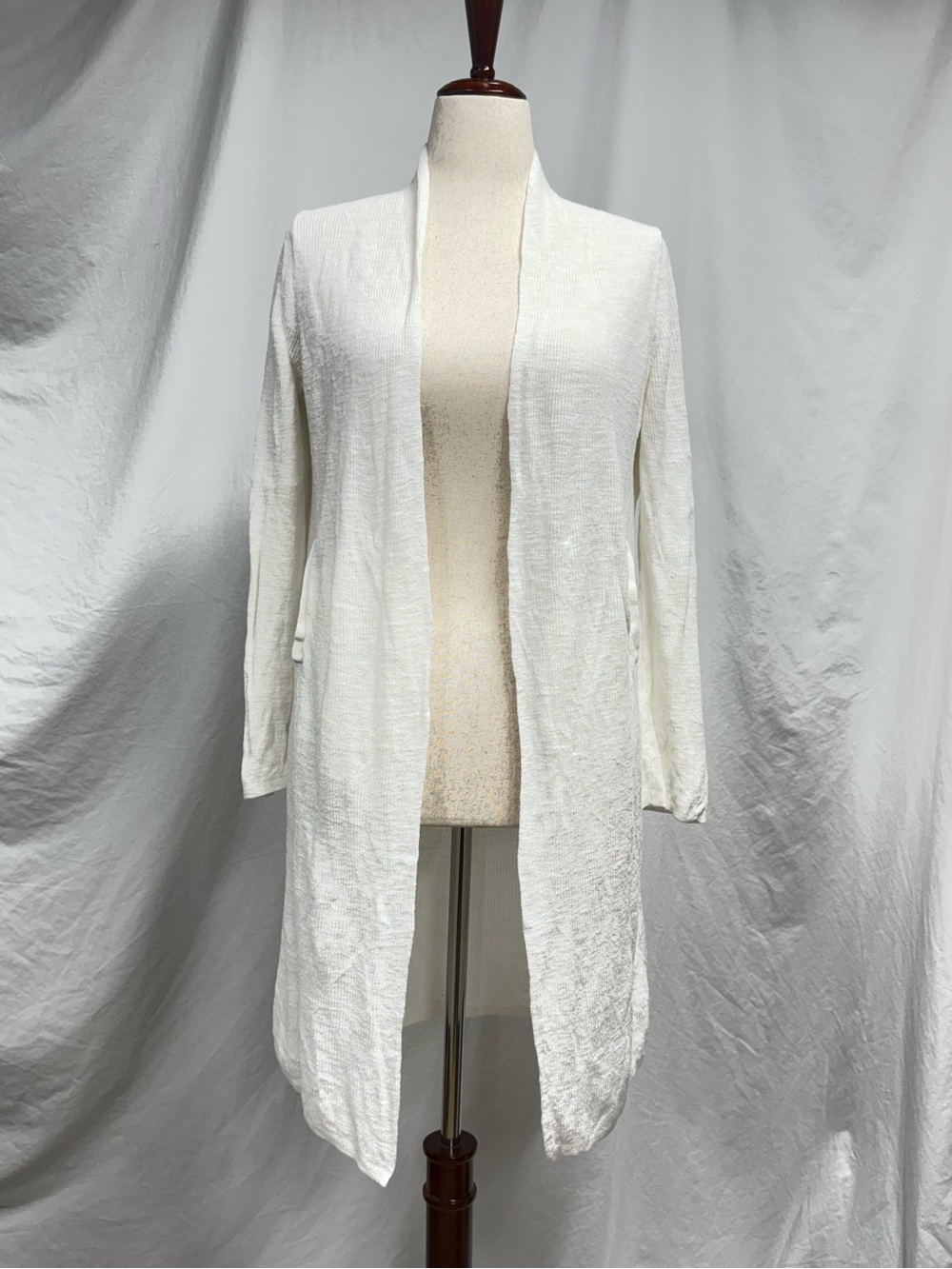 Banana Republic White Open-Front Linen Blend Long Cardigan